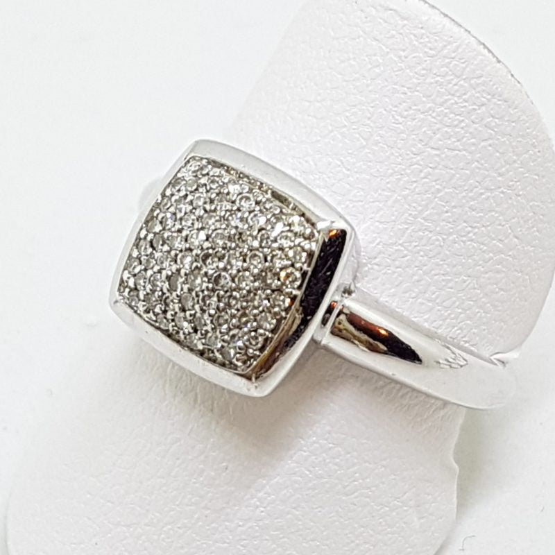 10ct White Gold Diamond Pave Set Square Ring