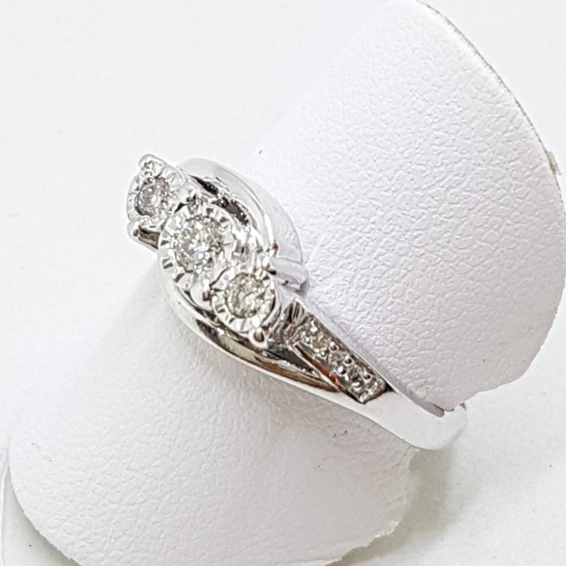 9ct White Gold Curved Diamond Ring