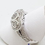 9ct White Gold Diamond Trilogy Cluster Ring - Art Deco Style