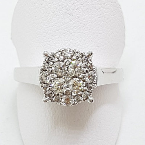 10ct White Gold Large Round Cluster Diamond Ring