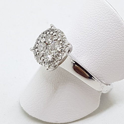 10ct White Gold Large Round Cluster Diamond Ring