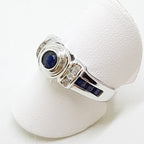 14ct White Gold Channel and Bezel Set Natural Sapphire &amp; Diamond Ring