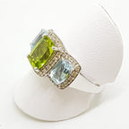 9ct White Gold Topaz, Peridot and Diamond Bridge Set Ring