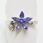 14ct White Gold Tanzanite Flower with Diamond Heart Drop Ring