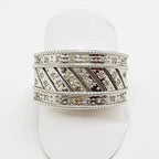 9ct White Gold Wide Diamond Ornate Band Ring