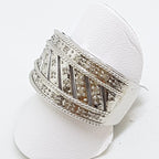 9ct White Gold Wide Diamond Ornate Band Ring