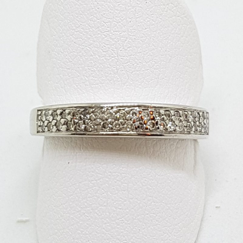 9ct White Gold Diamond Pave Set Band Ring