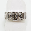 9ct White Gold Diamond (Dark &amp; Light) Wide Cross Design Band Ring