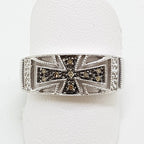 9ct White Gold Diamond (Dark &amp; Light) Wide Cross Design Band Ring