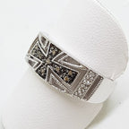 9ct White Gold Diamond (Dark &amp; Light) Wide Cross Design Band Ring