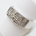 9ct White Gold Diamond Wide Cross Design Band Ring