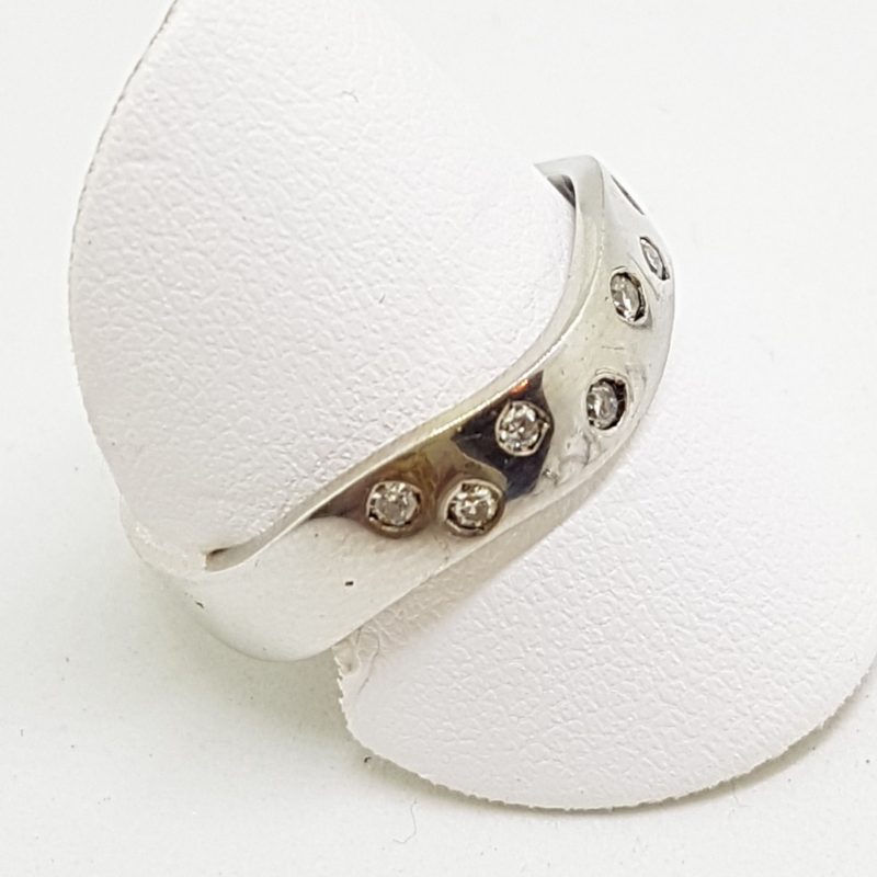 9ct White Gold Diamond Wide Wavy Curved Band Ring