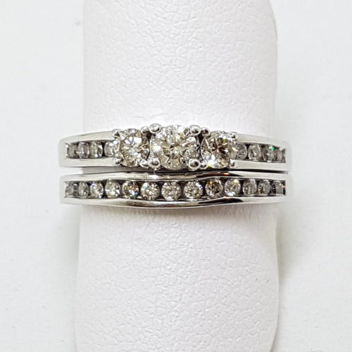 10ct White Gold Channel & Claw Set Diamond Engagement & Wedding Ring Set