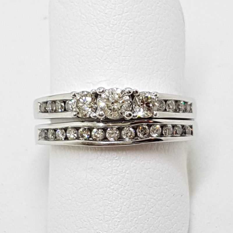 10ct White Gold Channel & Claw Set Diamond Engagement & Wedding Ring Set