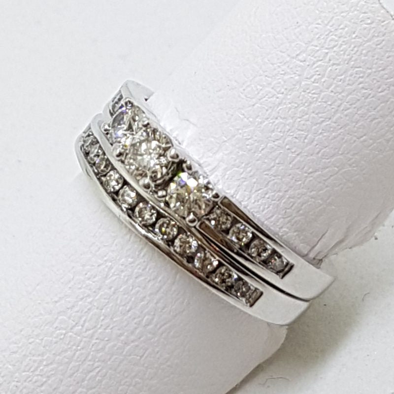 10ct White Gold Channel & Claw Set Diamond Engagement & Wedding Ring Set