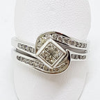 9ct White Gold Channel Set Diamond Curved Engagement & Wedding Ring Set