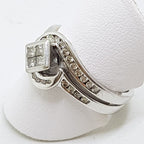9ct White Gold Channel Set Diamond Curved Engagement & Wedding Ring Set