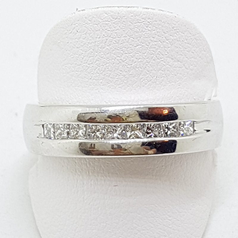 9ct White Gold Wide Channel Set Diamond Wedding Band Ring