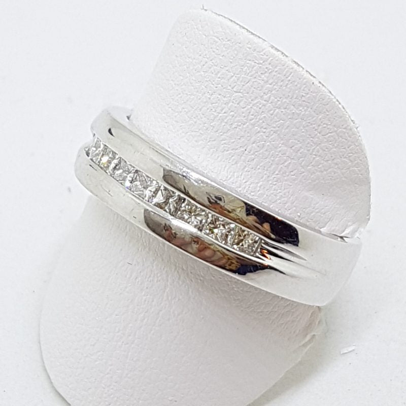 9ct White Gold Wide Channel Set Diamond Wedding Band Ring