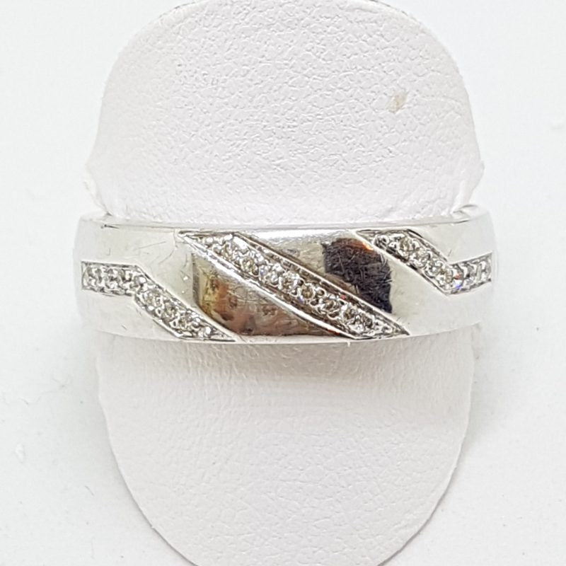 9ct White Gold Wide Diamond Wedding Band Ring / Gents Ring