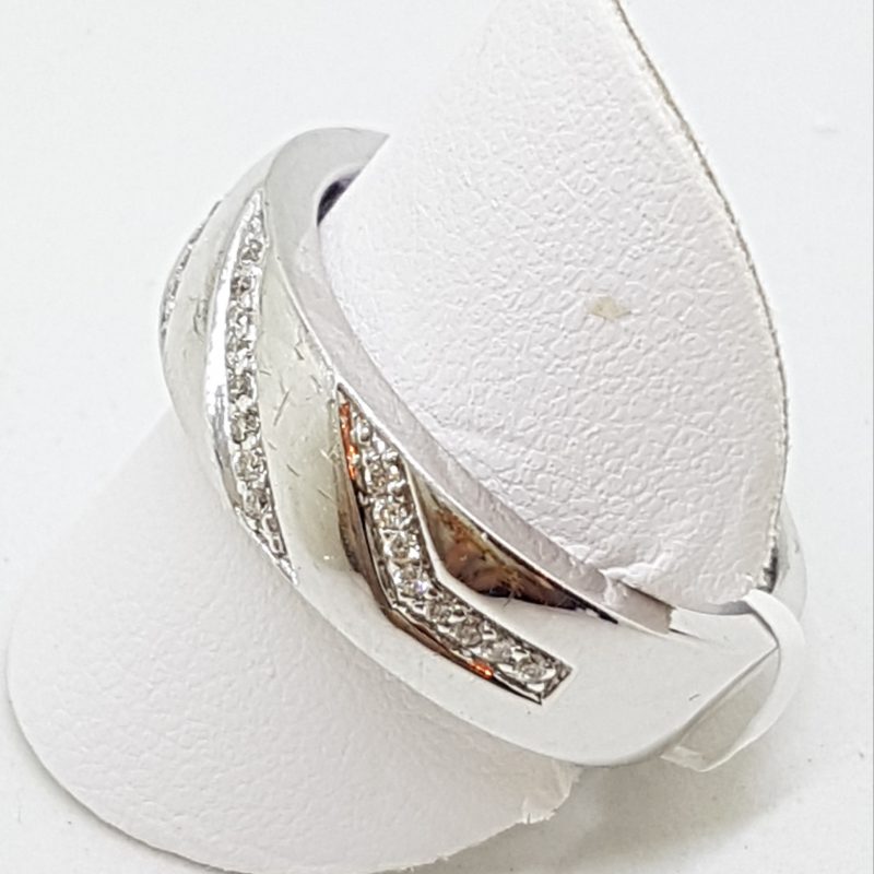 9ct White Gold Wide Diamond Wedding Band Ring / Gents Ring