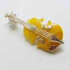 Sterling Silver Brown and Butter Natural Amber Carved Violin Brooches/Pendants - Sold Separately