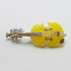 Sterling Silver Brown and Butter Natural Amber Carved Violin Brooches/Pendants - Sold Separately