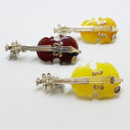Sterling Silver Brown and Butter Natural Amber Carved Violin Brooches/Pendants - Sold Separately