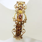 15ct Gold Ruby and Seed Pearl Star and Crescent Moon Bangle - Ornate