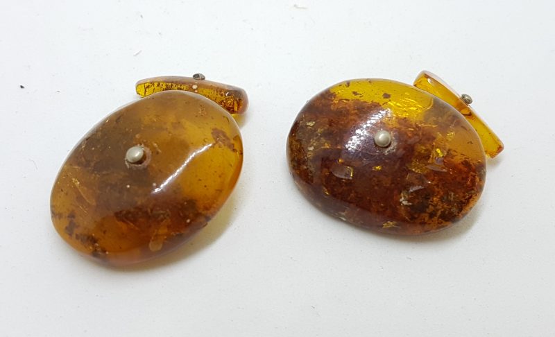 Vintage Natural Amber Large Cufflinks