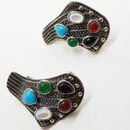Sterling Silver Marcasite Large Multi-Gem Stud Earrings