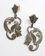 Sterling Silver Marcasite Large Ornate Drop Earrings