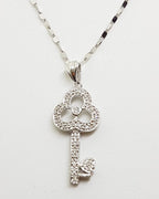 9ct White Gold Ornate Diamond Key Pendant on Gold Chain - 21st