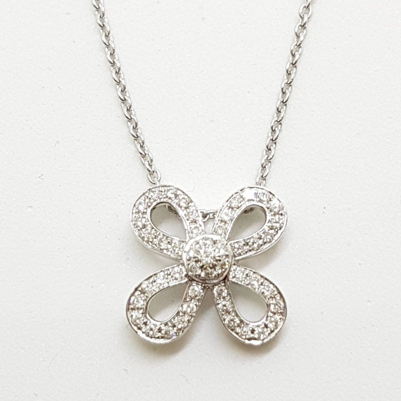 9ct White Gold Bow Diamond Pendant on 9ct Chain