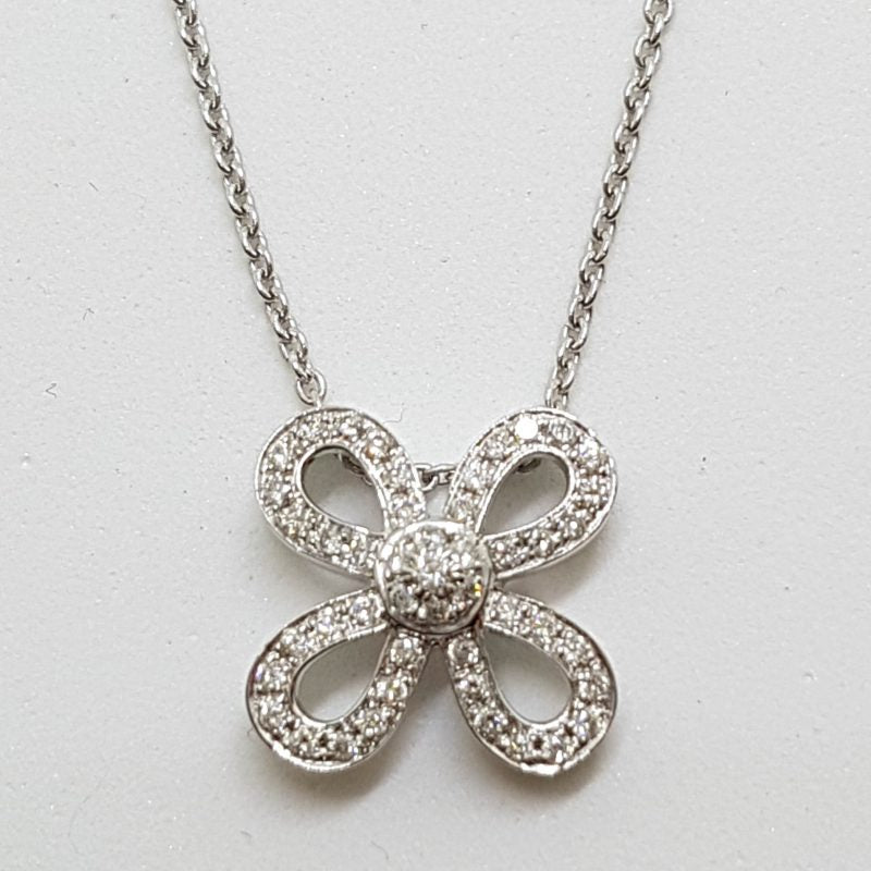 9ct White Gold Bow Diamond Pendant on 9ct Chain
