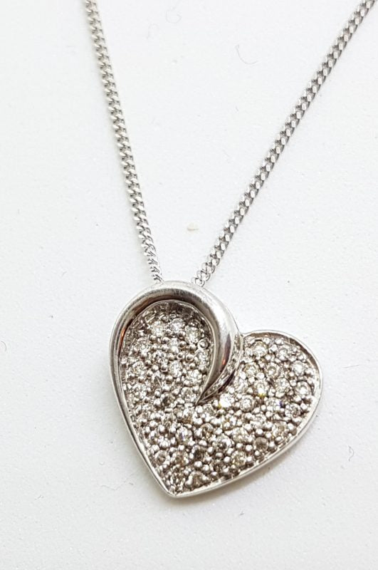 9ct White Gold Heart Diamond Pendant on 9ct Chain