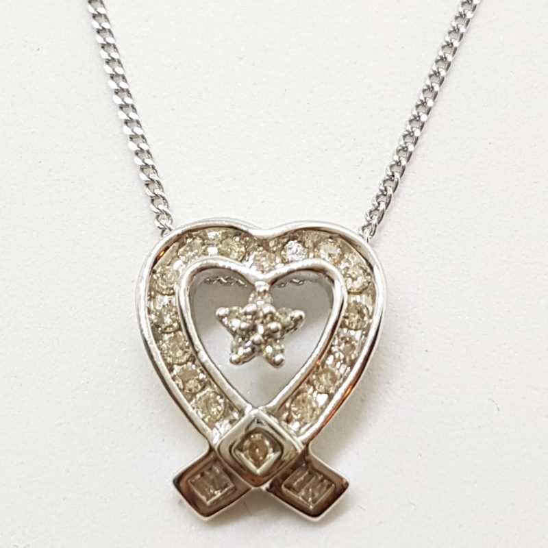 10ct White Gold Channel Set Diamond Heart Pendant on 9ct Gold Chain