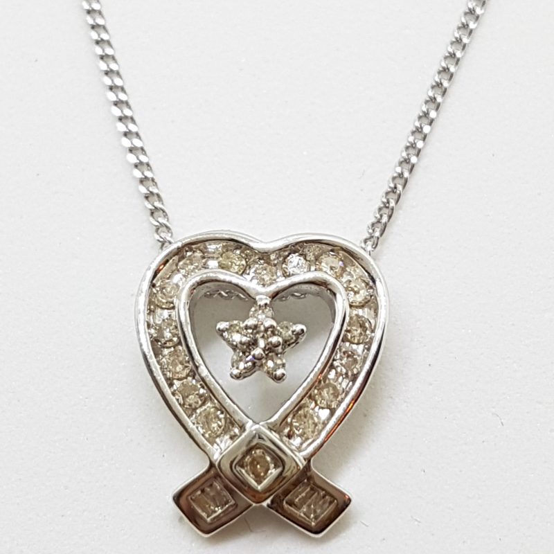 10ct White Gold Channel Set Diamond Heart Pendant on 9ct Gold Chain
