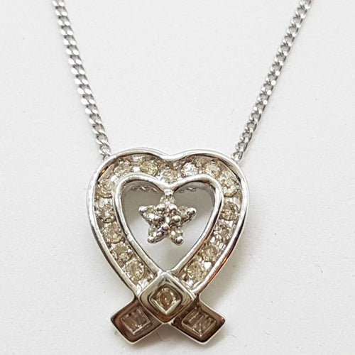 10ct White Gold Channel Set Diamond Heart Pendant on 9ct Gold Chain