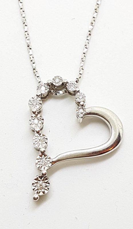 9ct White Gold Large Heart Diamond Pendant on 9ct Chain