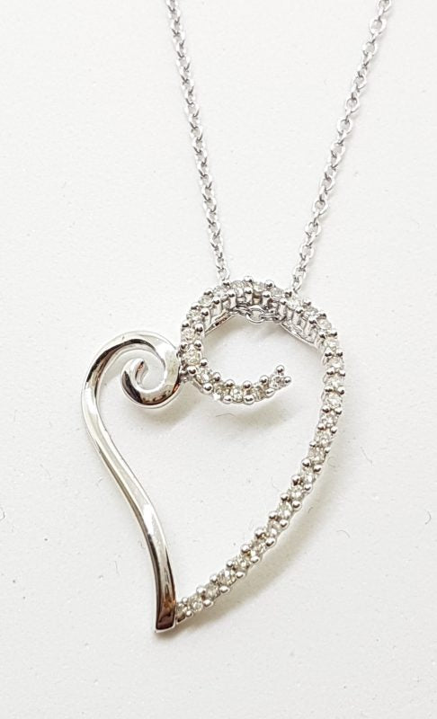 9ct White Gold Large Ornate Diamond Heart Pendant on Gold Chain