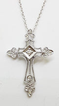 9ct White Gold Ornate Filigree Large Diamond Cross/Crucifix  Pendant on Gold Chain