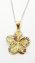 9ct White &amp; Yellow Gold Ornate Filigree Flower Pendant