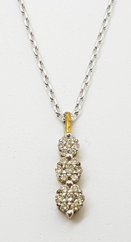 9ct White &amp; Yellow Gold Diamond Cluster Drop Pendant on Gold Chain
