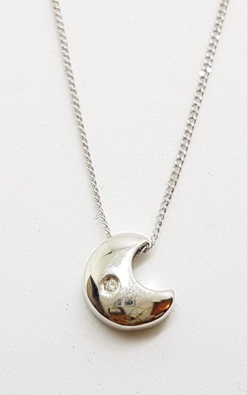 9ct White Gold Diamond Crescent Moon Pendant