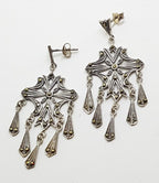 Sterling Silver Marcasite Large Ornate Drop Earrings