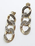 Sterling Silver Marcasite Long Curb Link Drop Earrings