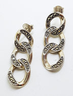 Sterling Silver Marcasite Long Curb Link Drop Earrings