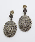 Sterling Silver Marcasite Long Oval Drop Earrings