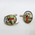 Sterling Silver Enamel Oval Golf Player Cufflinks